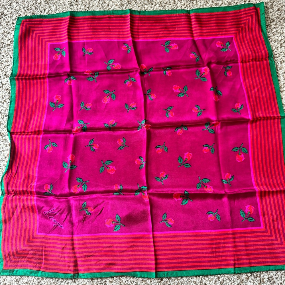 Vintage floral pink red and green Kenzo silk scarf